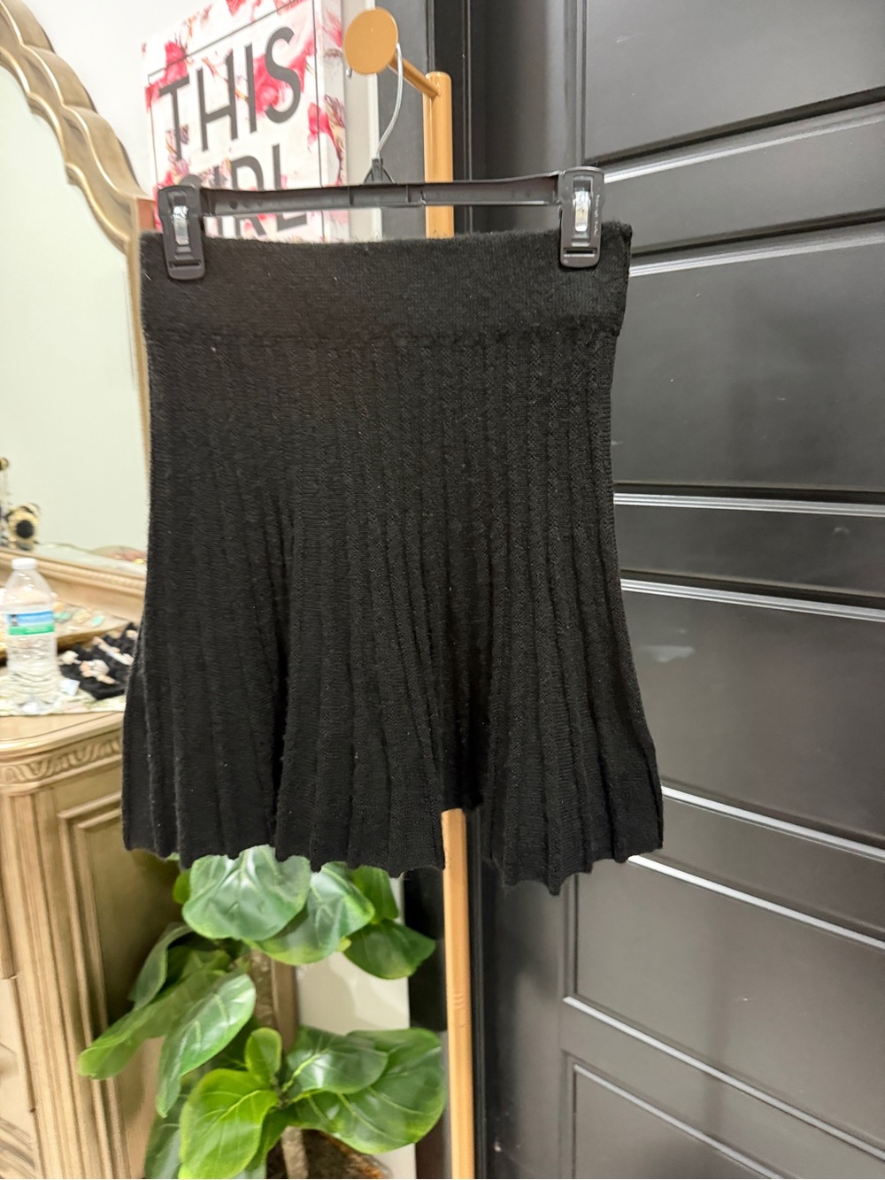 Zara Black Ribbed Knit Circle Skirt
